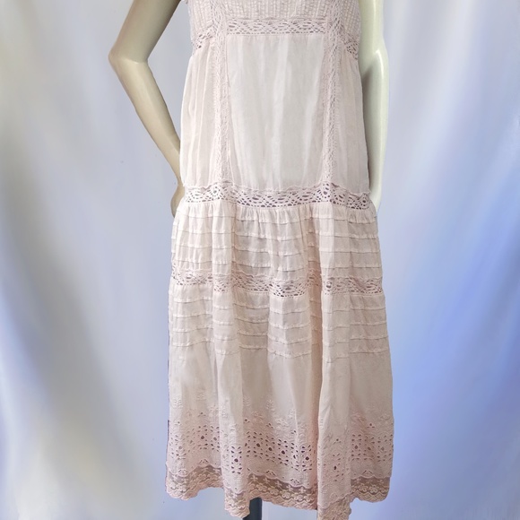 Free People Peach Sleeveless Cotton Eyelet & Crochet Tiered Maxi Dress - Picture 2 of 2